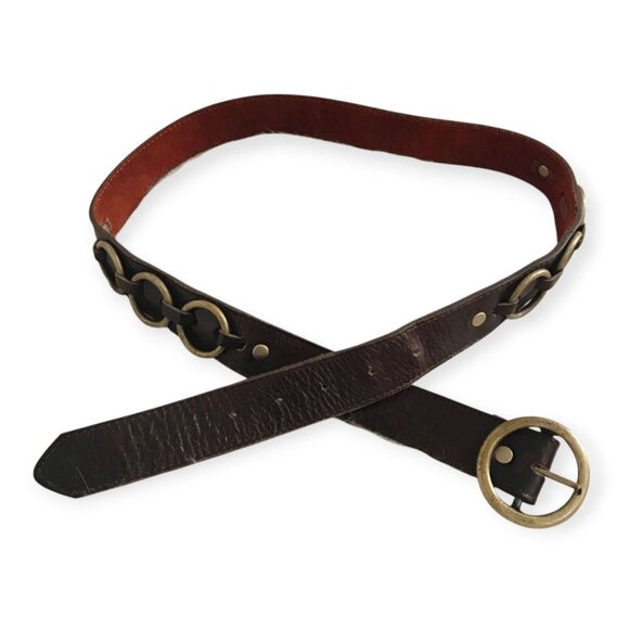 Kim White Brown Leather Belt  with Brass Rings,‎ Size 40 - Picture 1 of 16